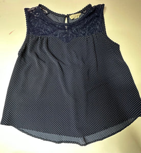 Navy Polka Dots Sweet Wander Womens Top, Large