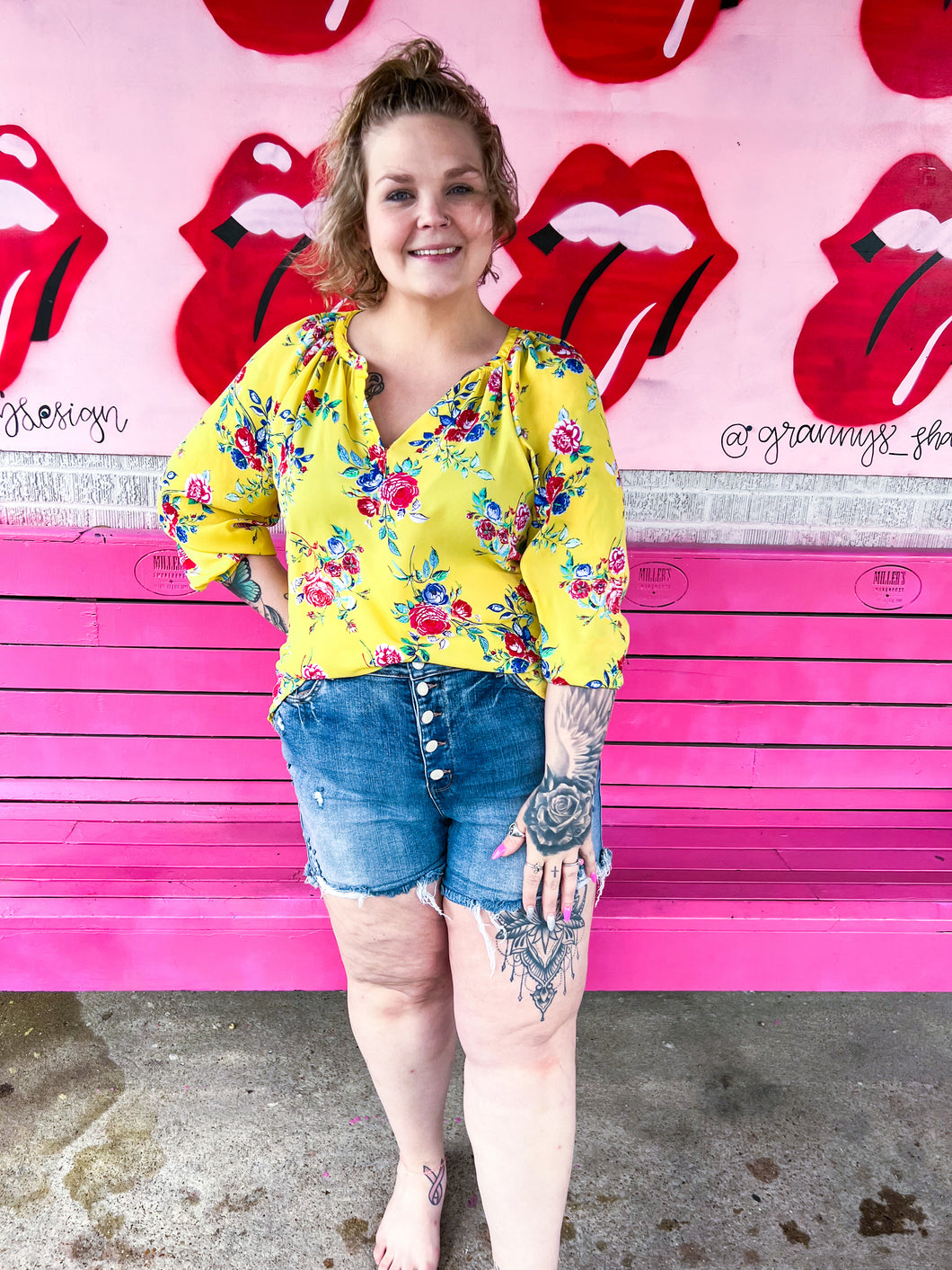 yellow floral Pioneer Women Womens Top, XL