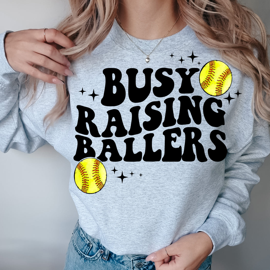Busy Raising Ballers Softball Crewneck