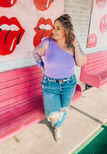 Load image into Gallery viewer, Lavender One Shoulder Sheer Sleeve Bodysuit
