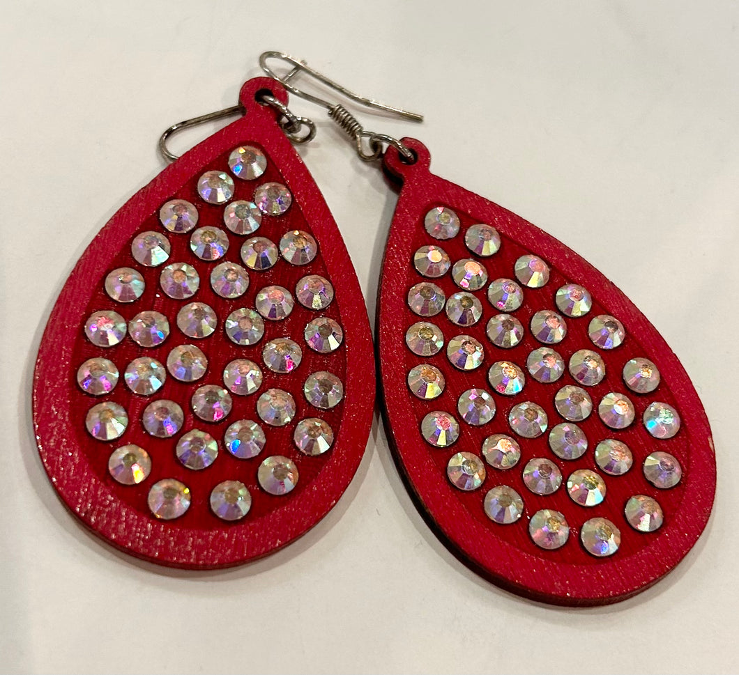 Red Rhinestone Pink Bulldog Earrings