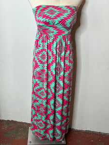 Teal/Pink aztec Fashonies Womens Dress, Medium