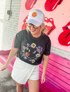 Floral Smiley Face Oversized Premium Graphic Top