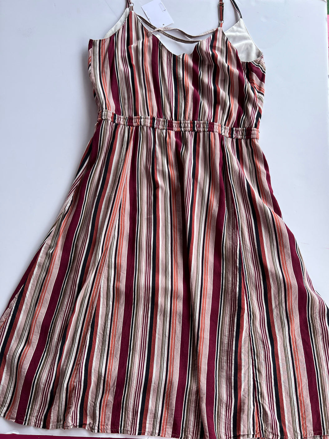 Maroon stripe Pink Bulldog Womens Dress, Large