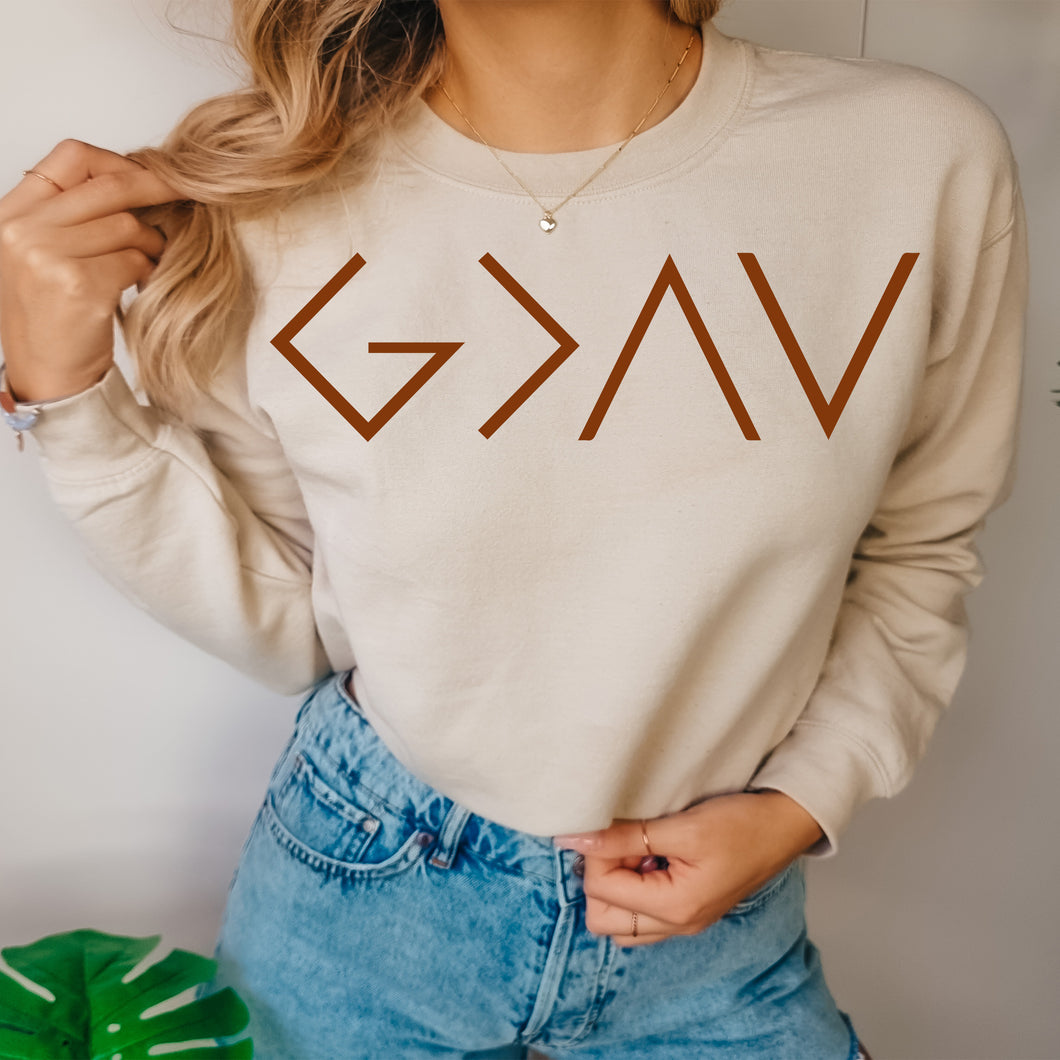 God is greater than high and low Crewneck