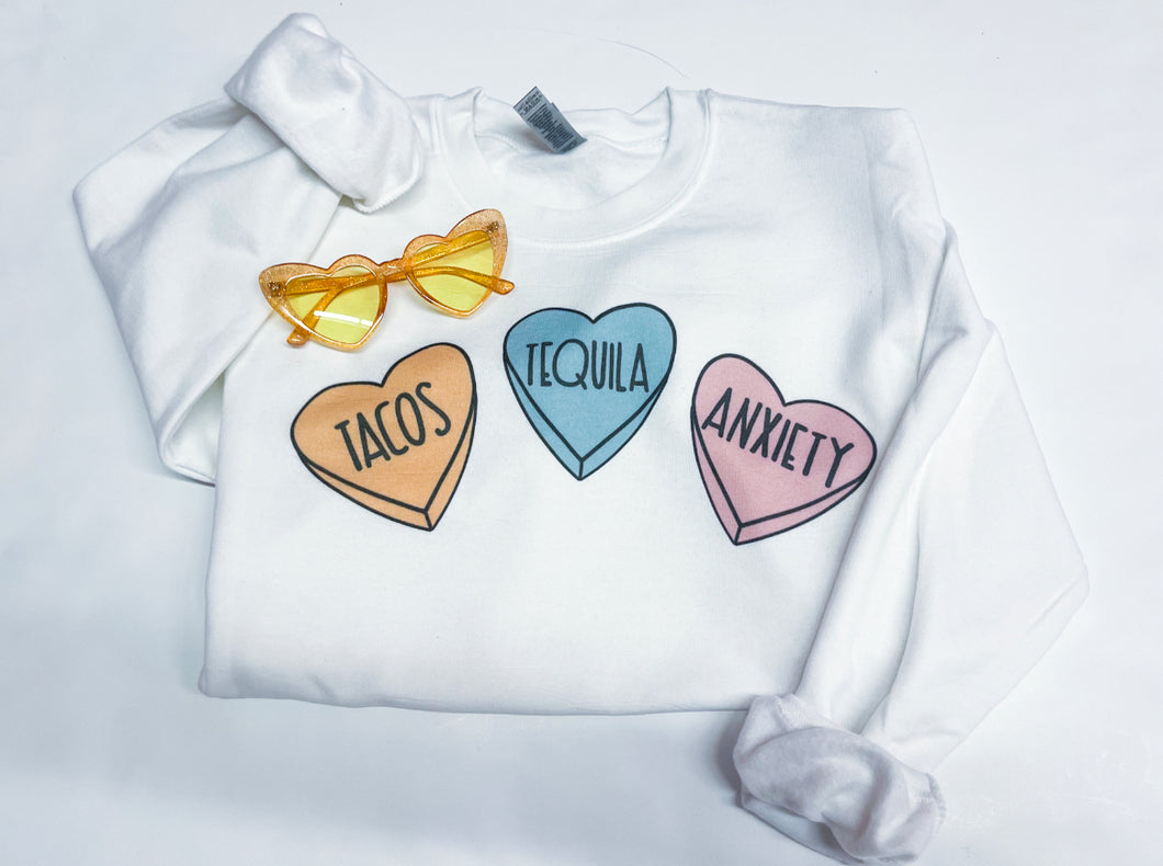 Tacos Tequila Anxiety Conversation hearts