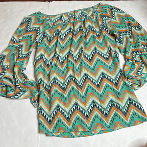 Teal/Coral Bell Sleeve Pink Bulldog Womens Top