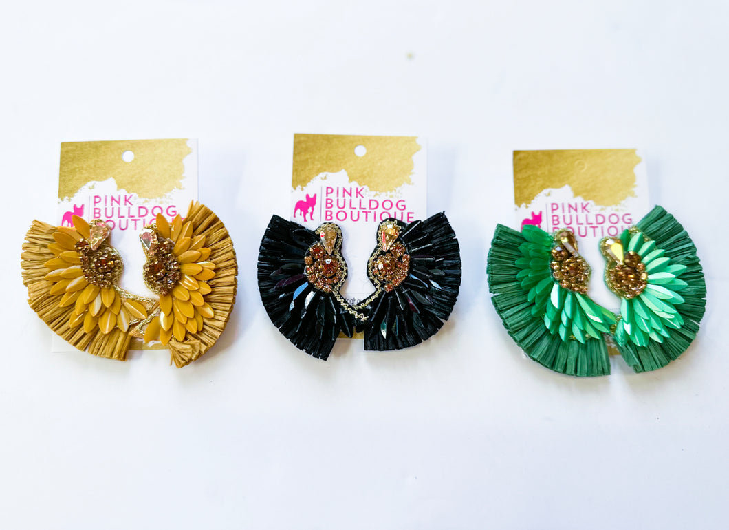 Raffia half wing beaded earrings